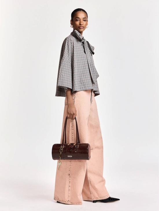 26FW 에센셜앤트워프 블라우스 Camicia a Quadretti con Strass 및 Fiocco Marrone - ESSENTIEL ANTWERP