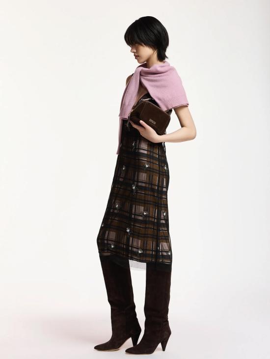 26FW 에센셜앤트워프 미디 원피스 Tulle con Applicazioni Marroni 소재의 Abito a Quadri - ESSENTIEL ANTWERP