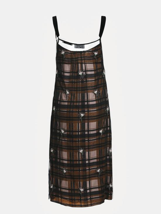 26FW 에센셜앤트워프 미디 원피스 Tulle con Applicazioni Marroni 소재의 Abito a Quadri - ESSENTIEL ANTWERP