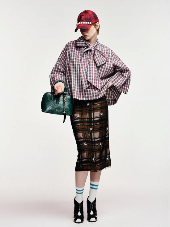 26FW 에센셜앤트워프 미디 스커트 Tulle a Quadri ed Applicazioni Marrone의 Gonna Dritta