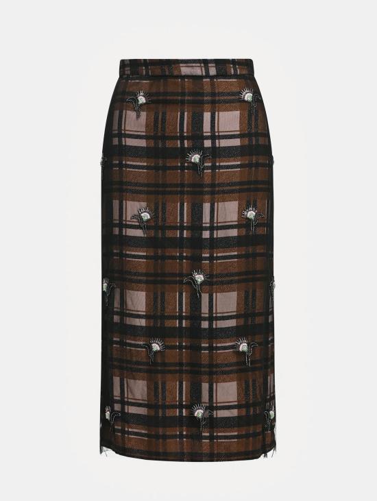 26FW 에센셜앤트워프 미디 스커트 Tulle a Quadri ed Applicazioni Marrone의 Gonna Dritta - ESSENTIEL ANTWERP