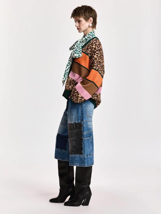 26FW 에센셜앤트워프 가디건 카디건 오버사이즈 콘 Stampa Leopardata e Righe Multicolor - ESSENTIEL ANTWERP
