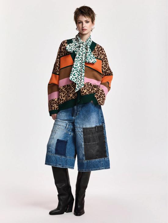 26FW 에센셜앤트워프 가디건 카디건 오버사이즈 콘 Stampa Leopardata e Righe Multicolor - ESSENTIEL ANTWERP