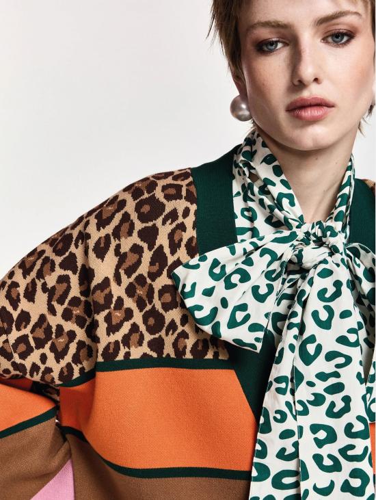 26FW 에센셜앤트워프 가디건 카디건 오버사이즈 콘 Stampa Leopardata e Righe Multicolor - ESSENTIEL ANTWERP