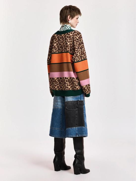 26FW 에센셜앤트워프 가디건 카디건 오버사이즈 콘 Stampa Leopardata e Righe Multicolor - ESSENTIEL ANTWERP