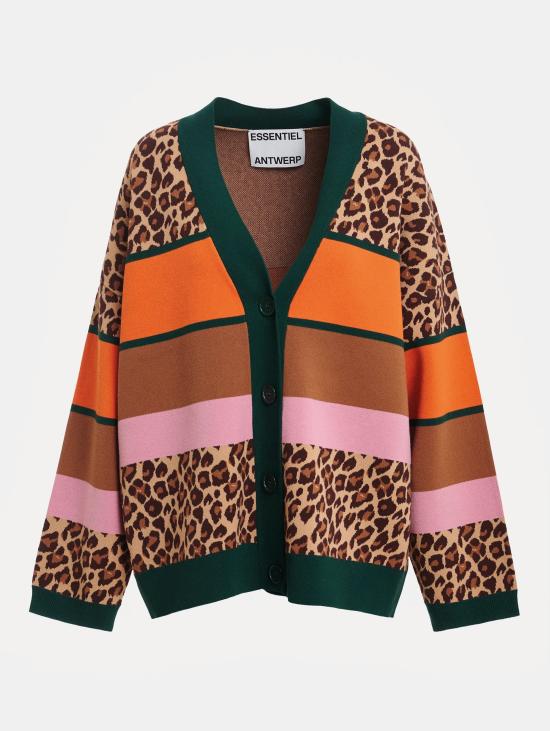 26FW 에센셜앤트워프 가디건 카디건 오버사이즈 콘 Stampa Leopardata e Righe Multicolor - ESSENTIEL ANTWERP
