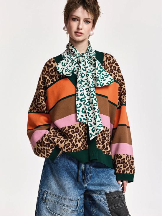 26FW 에센셜앤트워프 가디건 카디건 오버사이즈 콘 Stampa Leopardata e Righe Multicolor