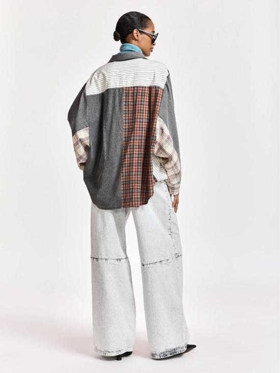 26FW 에센셜앤트워프 블라우스 카미시아 오버사이즈 콘 패치워크 그리지오/마로네 - ESSENTIEL ANTWERP