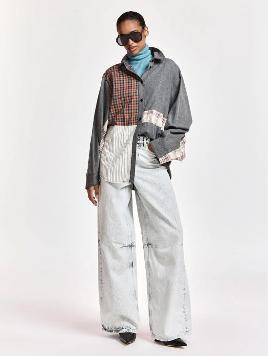 26FW 에센셜앤트워프 블라우스 카미시아 오버사이즈 콘 패치워크 그리지오/마로네 - ESSENTIEL ANTWERP