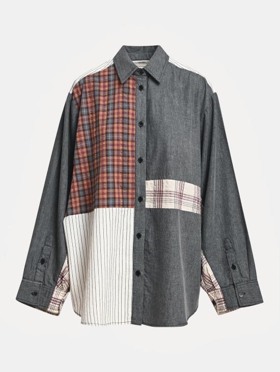 26FW 에센셜앤트워프 블라우스 카미시아 오버사이즈 콘 패치워크 그리지오/마로네 - ESSENTIEL ANTWERP
