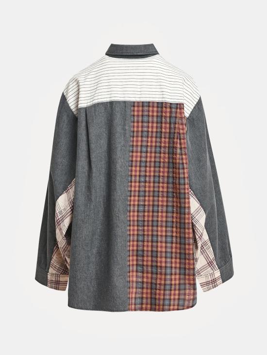 26FW 에센셜앤트워프 블라우스 카미시아 오버사이즈 콘 패치워크 그리지오/마로네 - ESSENTIEL ANTWERP