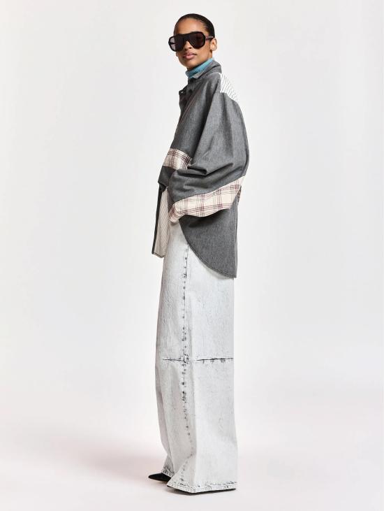 26FW 에센셜앤트워프 블라우스 카미시아 오버사이즈 콘 패치워크 그리지오/마로네 - ESSENTIEL ANTWERP
