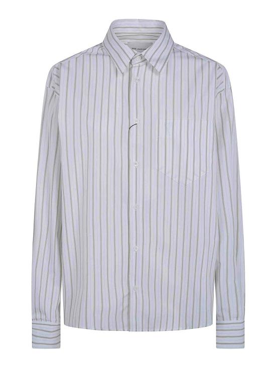 25FW 아미 스트라이프 코튼 아미 드 하트 박시 셔츠 USH766CO0220A075 WHITE