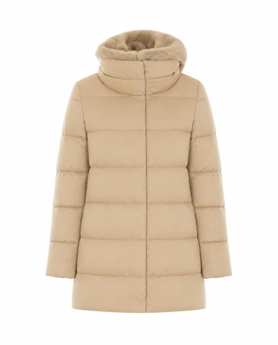 26FW 에르노 새틴 & 뉴 레이디 퍼 A셰이프 다운 자킷 PI001934D 12170Z1985 Beige