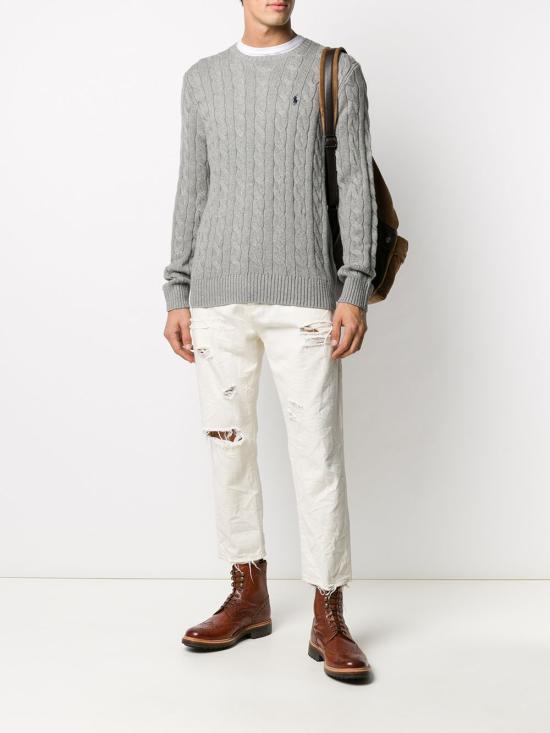 26FW 폴로 랄프로렌 로고 자수 케이블 니트 스웨터 710775885 013 GRIGIO - POLO RALPH LAUREN