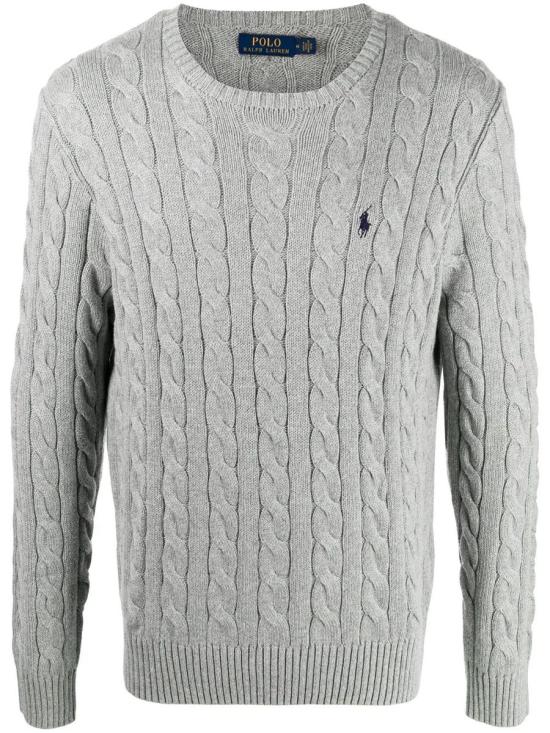 26FW 폴로 랄프로렌 로고 자수 케이블 니트 스웨터 710775885 013 Grigio