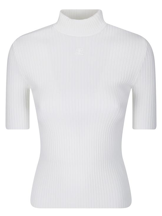 26FW 쿠레쥬 리에디션 니트 탑 숏슬리브 PERMPU026FI0001 0001 HERITAGE WHITE