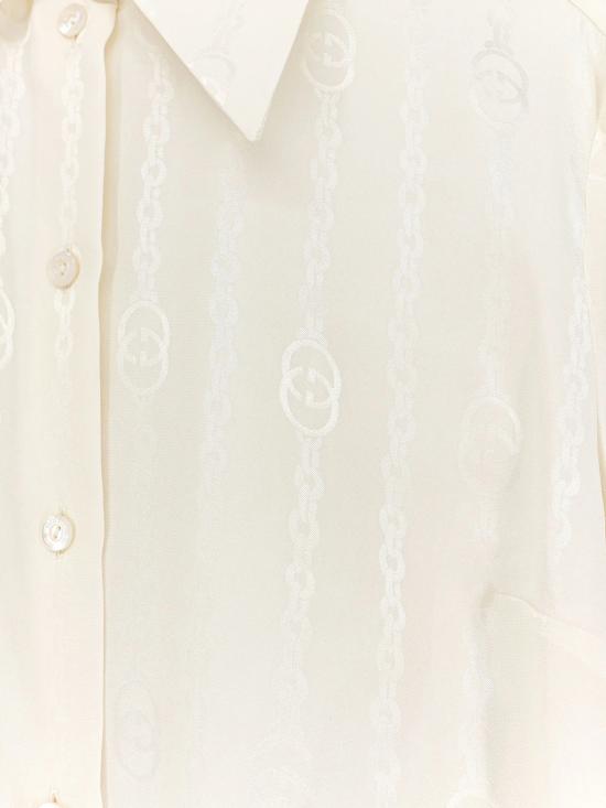 26FW 구찌 인터로킹 G 체인 실크 자카드 셔츠 872007ZAM48 9050 BIANCO - GUCCI