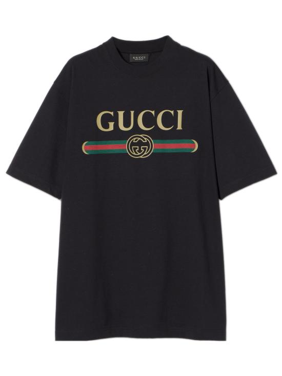 26FW 구찌 로고 프린트 코튼 저지 실크 티셔츠 865015XJHUF 1152 NERO