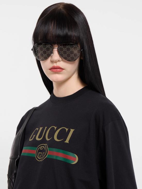 26FW 구찌 로고 프린트 코튼 저지 실크 티셔츠 865015XJHUF 1152 NERO - GUCCI