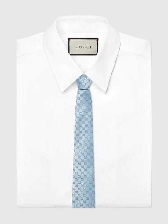 26FW 구찌 GG 패턴 실크 타이 4565204B002 4968 AZZURRO - GUCCI