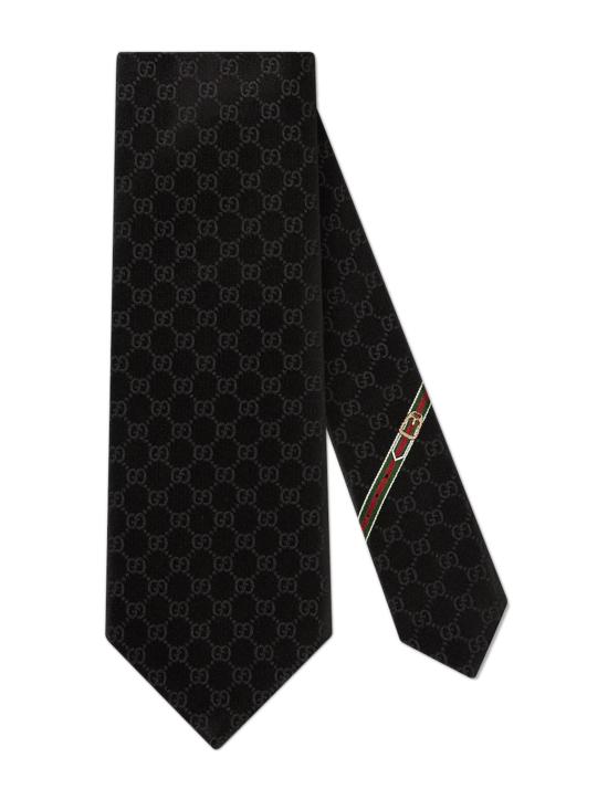 26FW 구찌 GG 패턴 실크 타이 4565204B002 1000 NERO