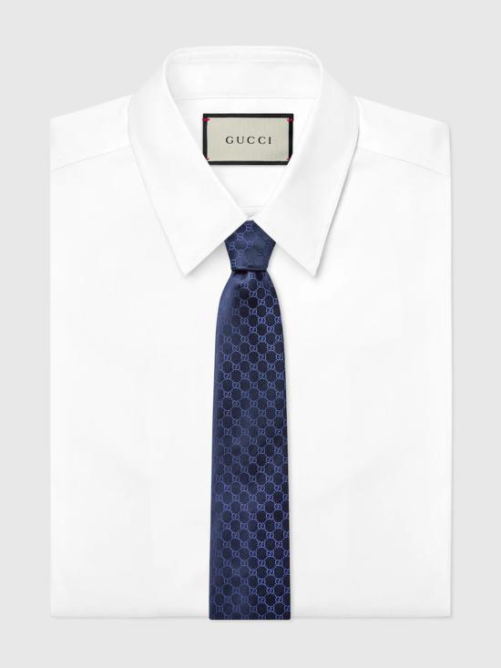 26FW 구찌 GG 패턴 실크 타이 4565204B002 4168 BLU - GUCCI