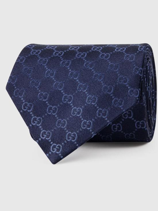 26FW 구찌 GG 패턴 실크 타이 4565204B002 4168 BLU - GUCCI