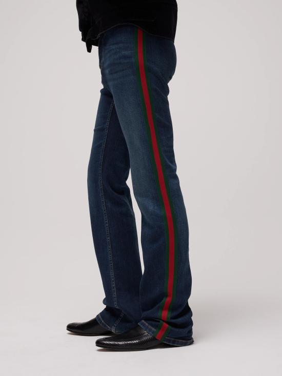 26FW 구찌 웹 디테일 코튼 데님 스트레이트 팬츠 875555XDDH0 4011 Blu - GUCCI