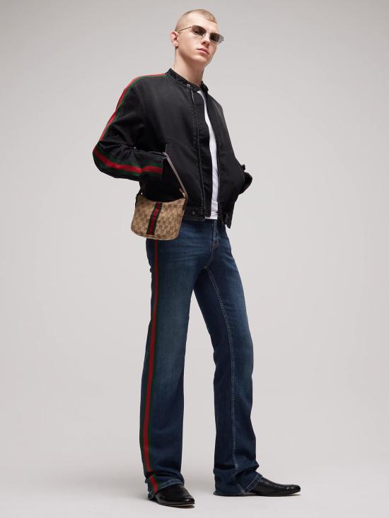 26FW 구찌 웹 디테일 코튼 데님 스트레이트 팬츠 875555XDDH0 4011 Blu - GUCCI