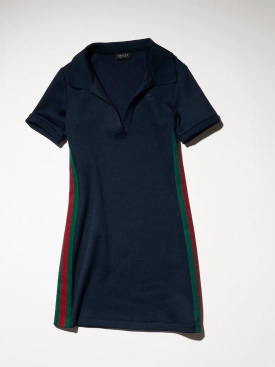 26FW 구찌 웹 디테일 립 코튼 저지 드레스 872682XJHYN 4294 Blu