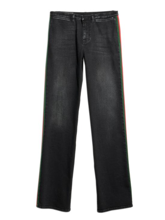 26FW 구찌 웹 디테일 스트레치 코튼 데님 팬츠 875834XDDIL 1000 Nero