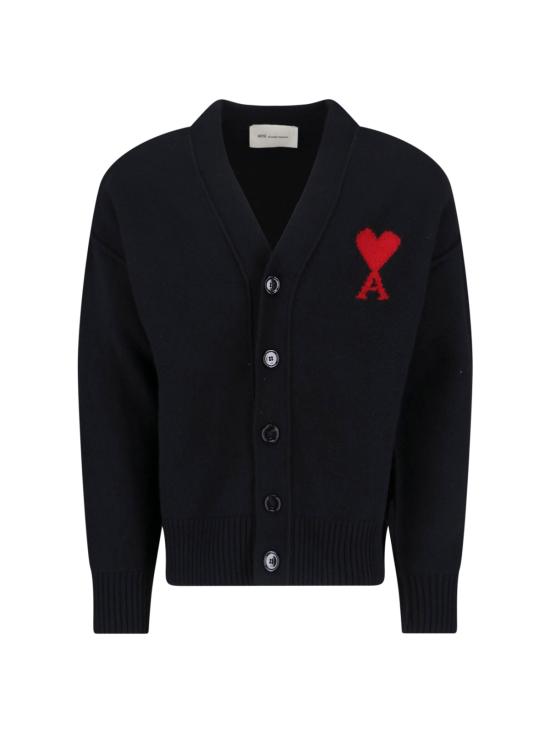 26FW 아미 하트 로고 인타르시아 V넥 가디건 UKC367 018 009 Black