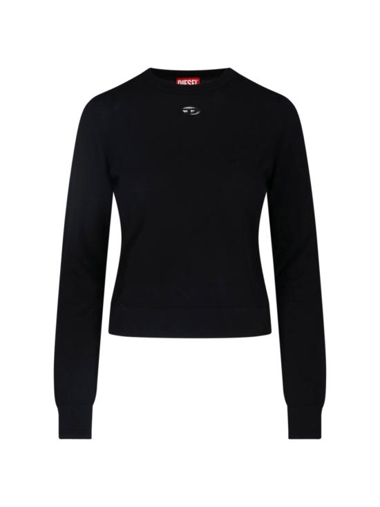 26FW 디젤 M 알리네사 컷아웃 로고 울 점퍼 A17498 0DCCH 9XX BLACK