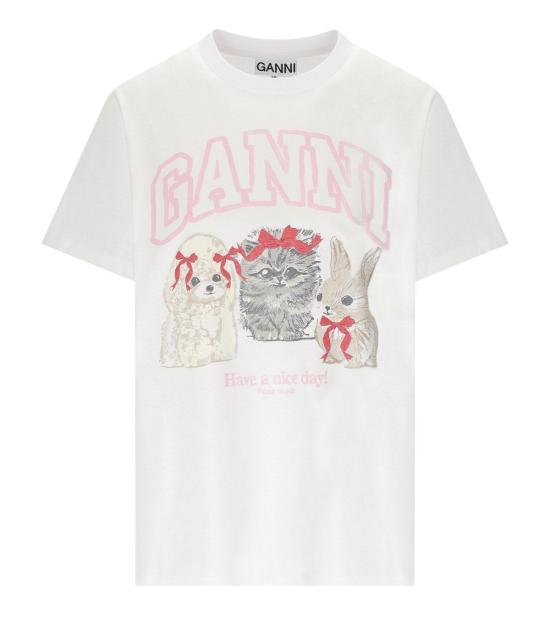 26SS 가니 애니멀 프린트 티셔츠 A1050029 151 XS White