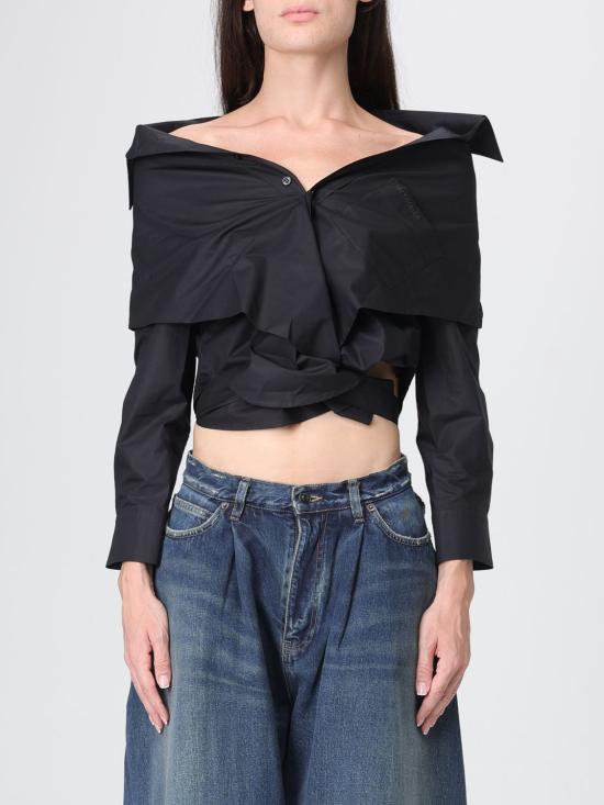 26FW 발렌시아가 오프 숄더 랩 셔츠 오프 숄더 랩 셔츠 872123TRM28 1000 Black