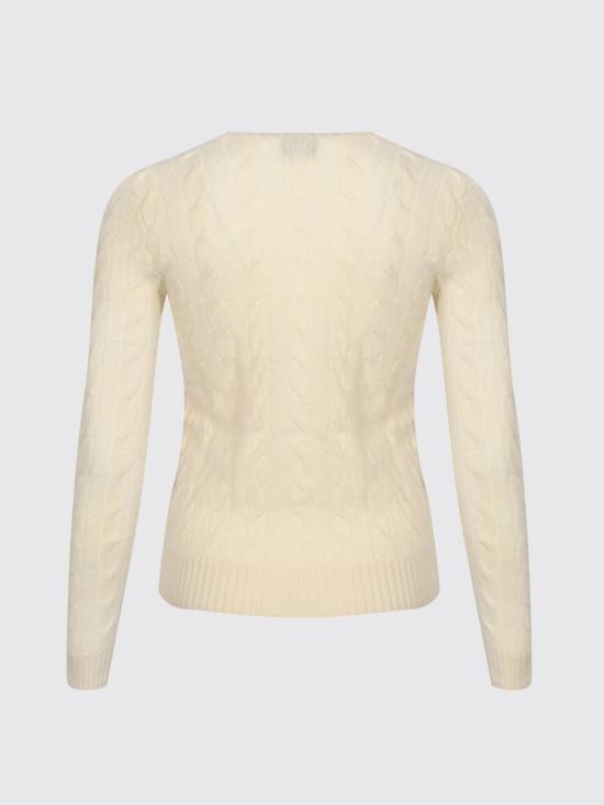 26FW 폴로 랄프로렌 포니 로고 자수 케이블 니트 v넥 스웨터 211971866 001 White - POLO RALPH LAUREN