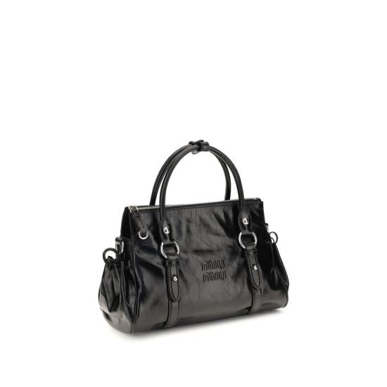 26FW 미우미우 LUCIDA 레더 토트백 MI5BA333VOOO2A44F0002BB BLACK - MIU MIU