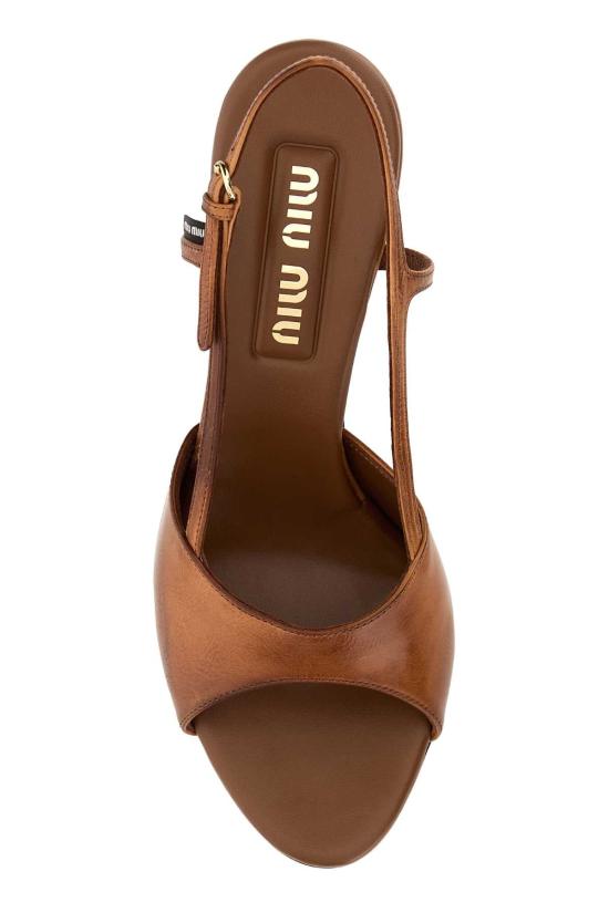 25FW 미우미우 빈티지 레더 오픈 토 샌들 5X547EF085537 F0046 BROWN - MIU MIU