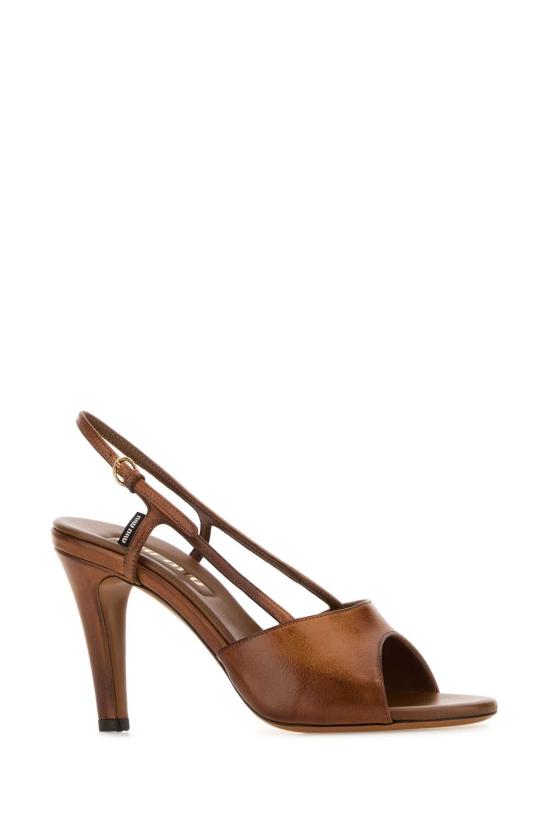 25FW 미우미우 빈티지 레더 오픈 토 샌들 5X547EF085537 F0046 BROWN - MIU MIU