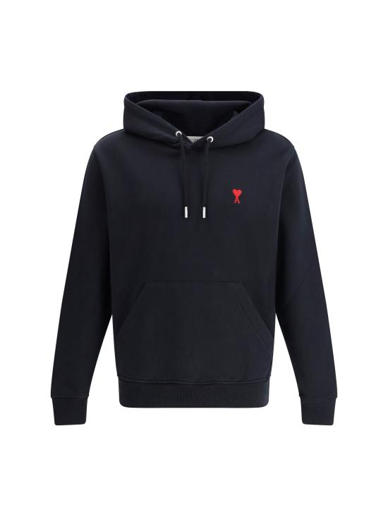 26FW 아미 스몰 하트 로고 루프백 오가닉 코튼 플리스 후드 BFUSW235730 001 BLACK