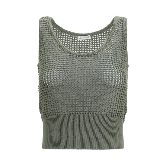 26SS 브루넬로 쿠치넬리 민소매 티셔츠 BRMDV762110C3066BB GREEN