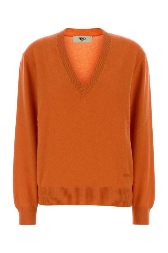 26SS 펜디 캐시미어 V넥 스웨터 FZXE34AW4G F1UKJ ORANGE