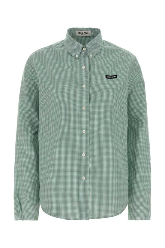26SS 미우미우 스몰 로고 체크 셔츠 MK1842SOOO1805 F077U GREEN