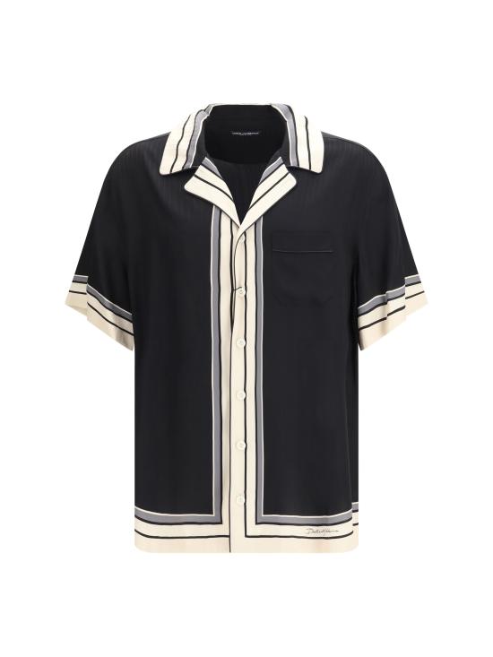 26SS 돌체앤가바나 로고&스트라이프 하와이 셔츠 G5LH3THI11T HN5WH BLACK