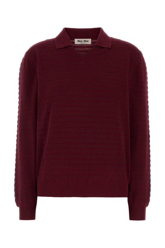 26FW 미우미우 브이넥 코튼 스웨터 MML05RSOOO184Q F0399 BURGUNDY