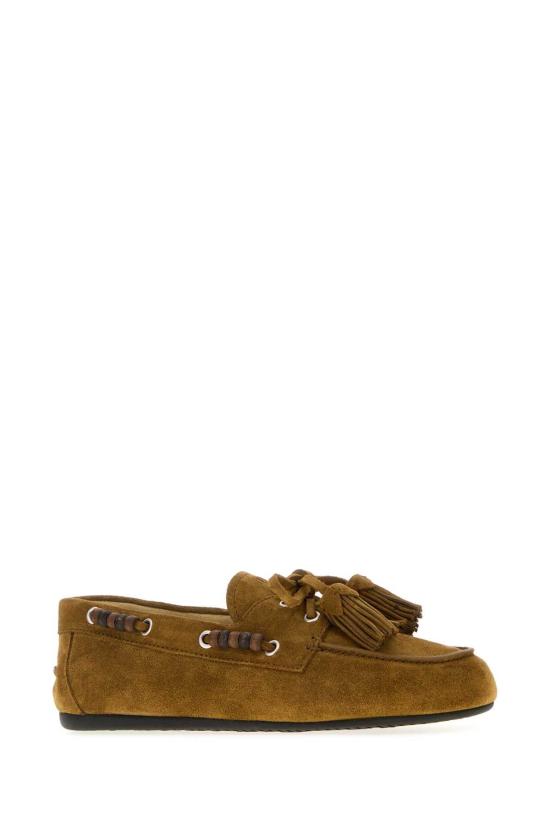  미우미우 스웨이드 태슬 장식 덱 슈즈 5D518EF005054 F0393 KHAKI - MIU MIU