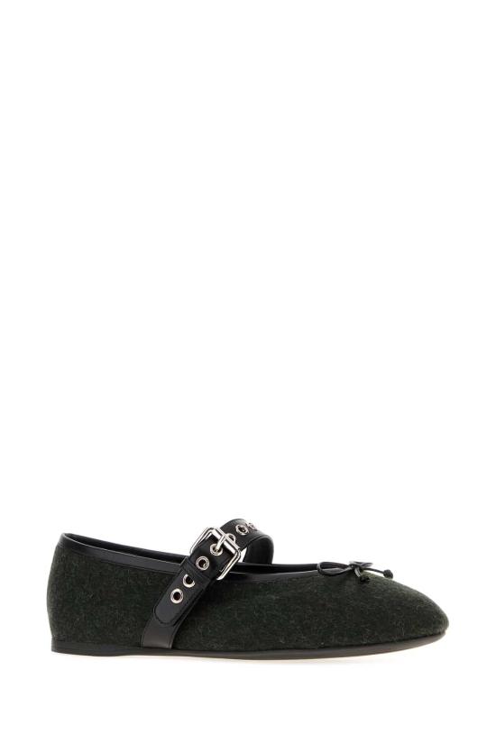 26FW 미우미우 크리스탈 버클 스웨이드 발레리나 플랫 슈즈 5F653EF00517J5 F0466 GREEN - MIU MIU