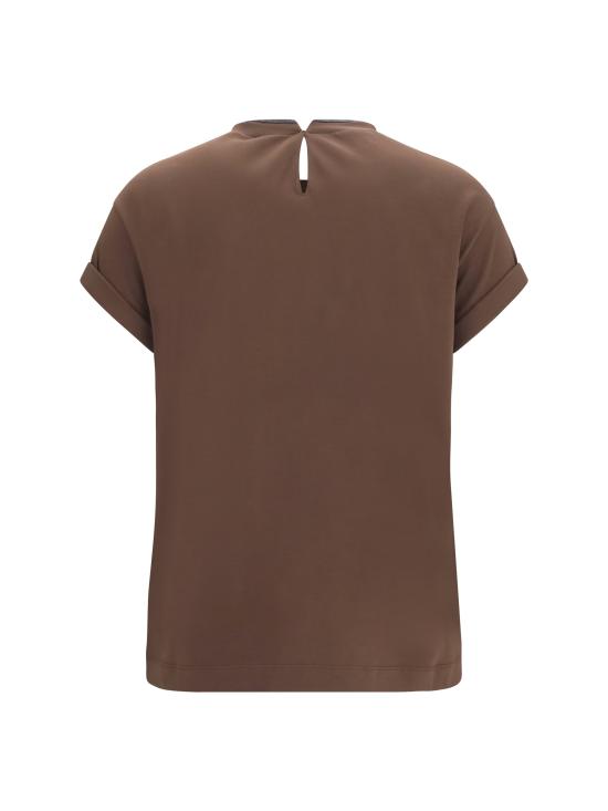 26FW 브루넬로 쿠치넬리 콘트라스트 트림 코튼 티셔츠 M0T18BD200 C4211 BROWN - BRUNELLO CUCINELLI