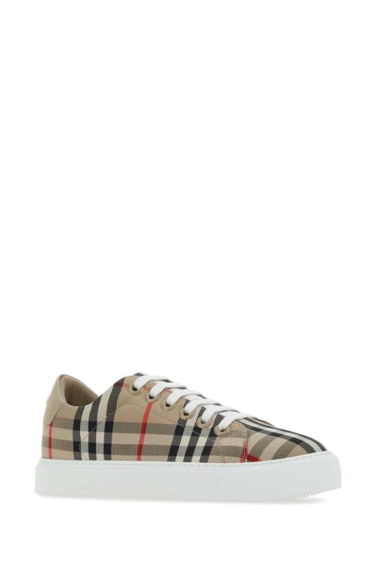  버버리 체크 레더 스니커즈 8049777 A7026 BEIGE - BURBERRY